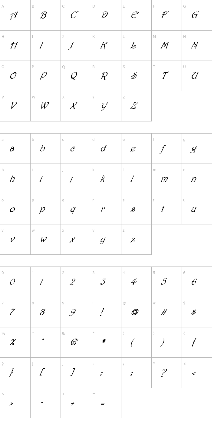 Character Map FZ JAZZY 2 ITALIC Font