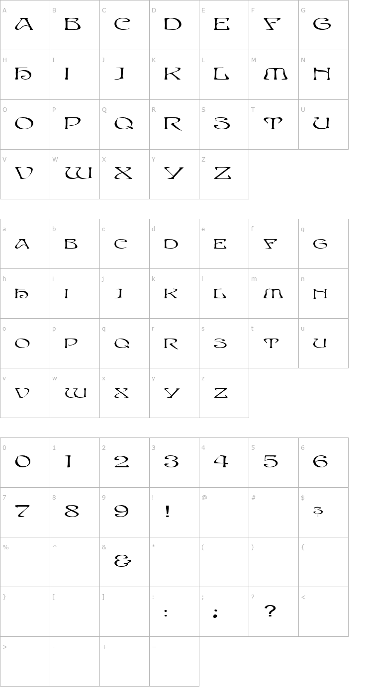 Character Map FZ JAZZY 20 EX Font
