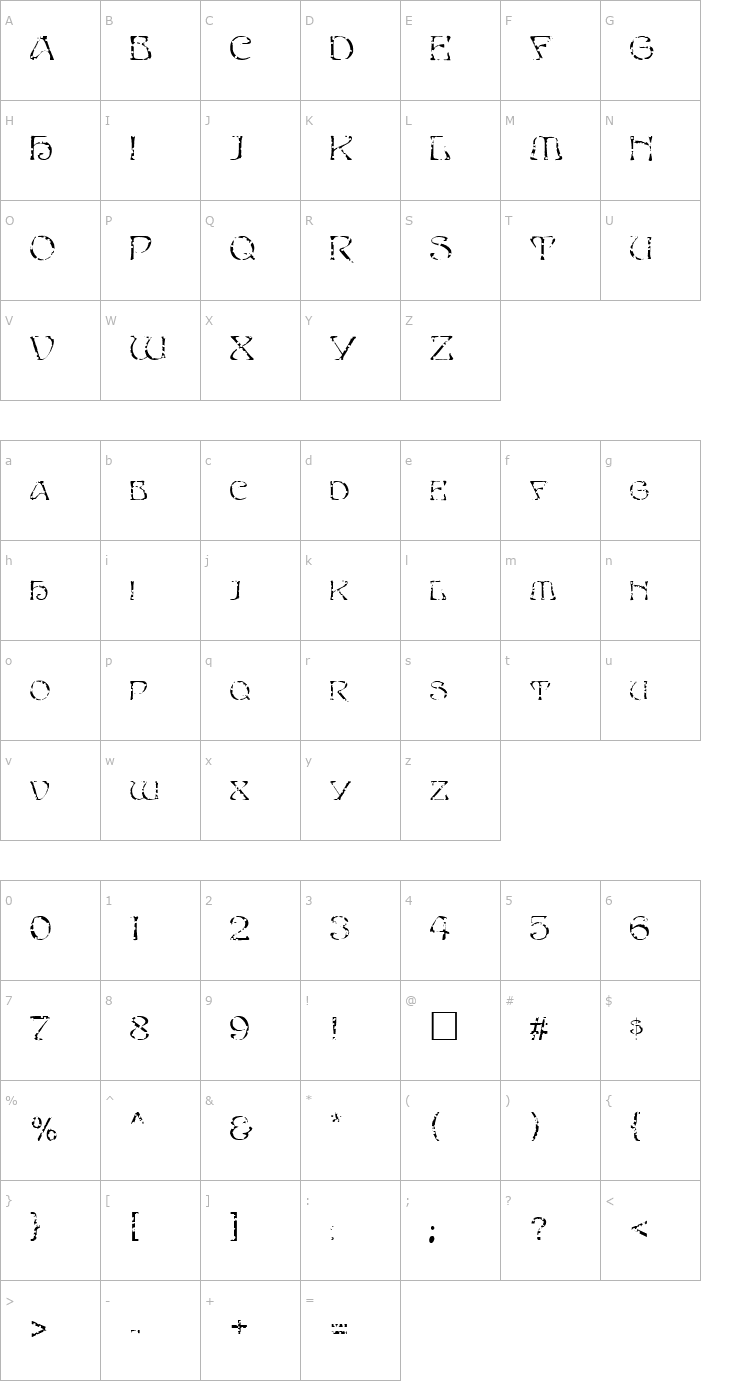Character Map FZ JAZZY 20 HOLEY Font