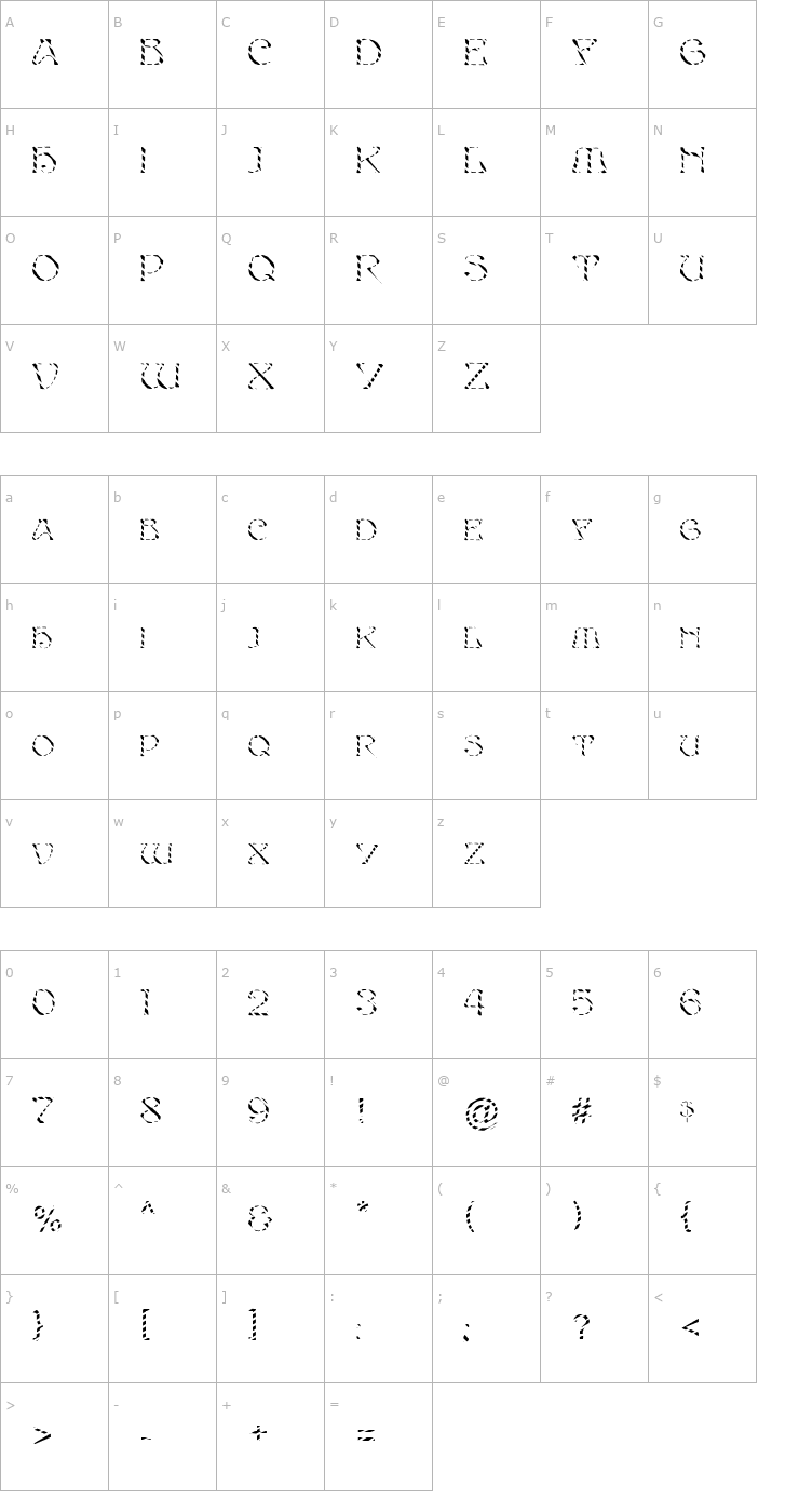Character Map FZ JAZZY 20 STRIPED Font