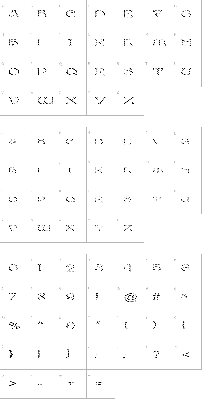 Character Map FZ JAZZY 20 STRIPED EX Font