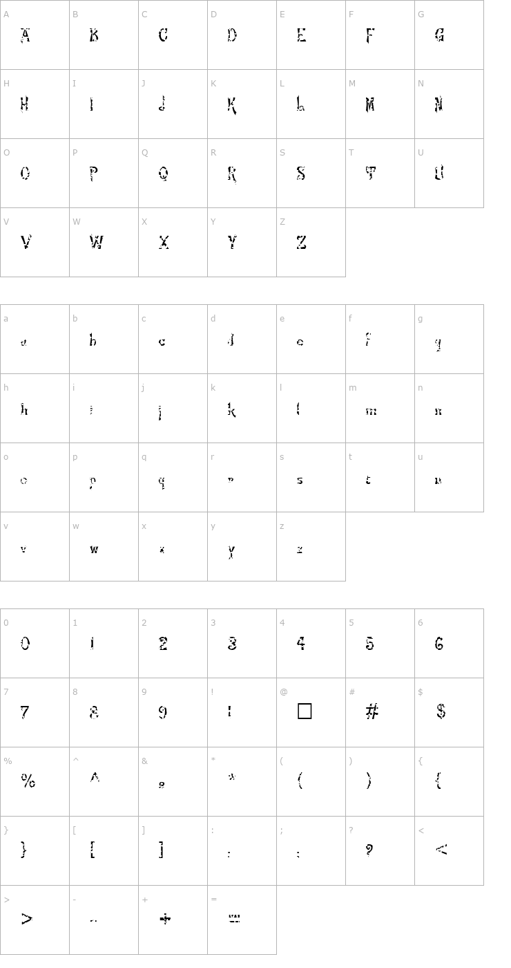 Character Map FZ JAZZY 21 HOLEY Font