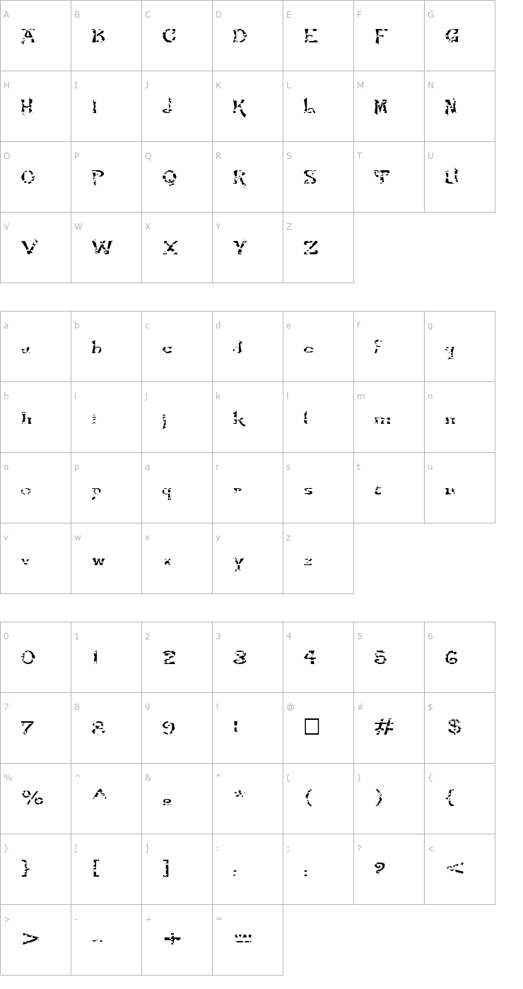 Character Map FZ JAZZY 21 HOLEY EX Font