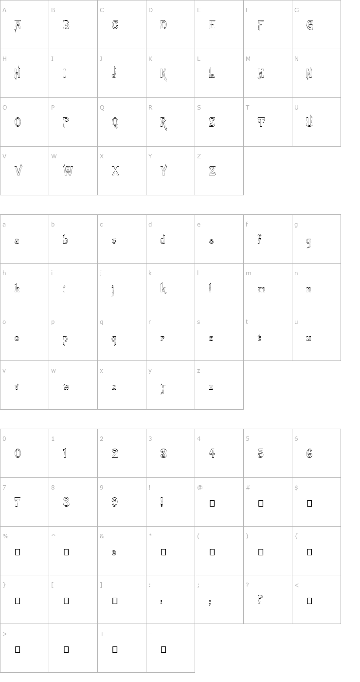 Character Map FZ JAZZY 21 HOLLOW Font