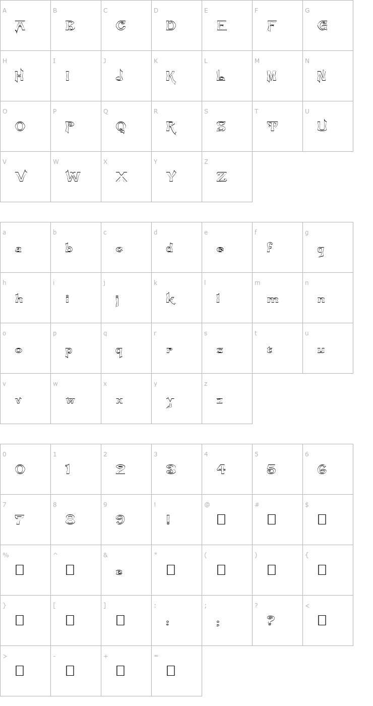 Character Map FZ JAZZY 21 HOLLOW EX Font