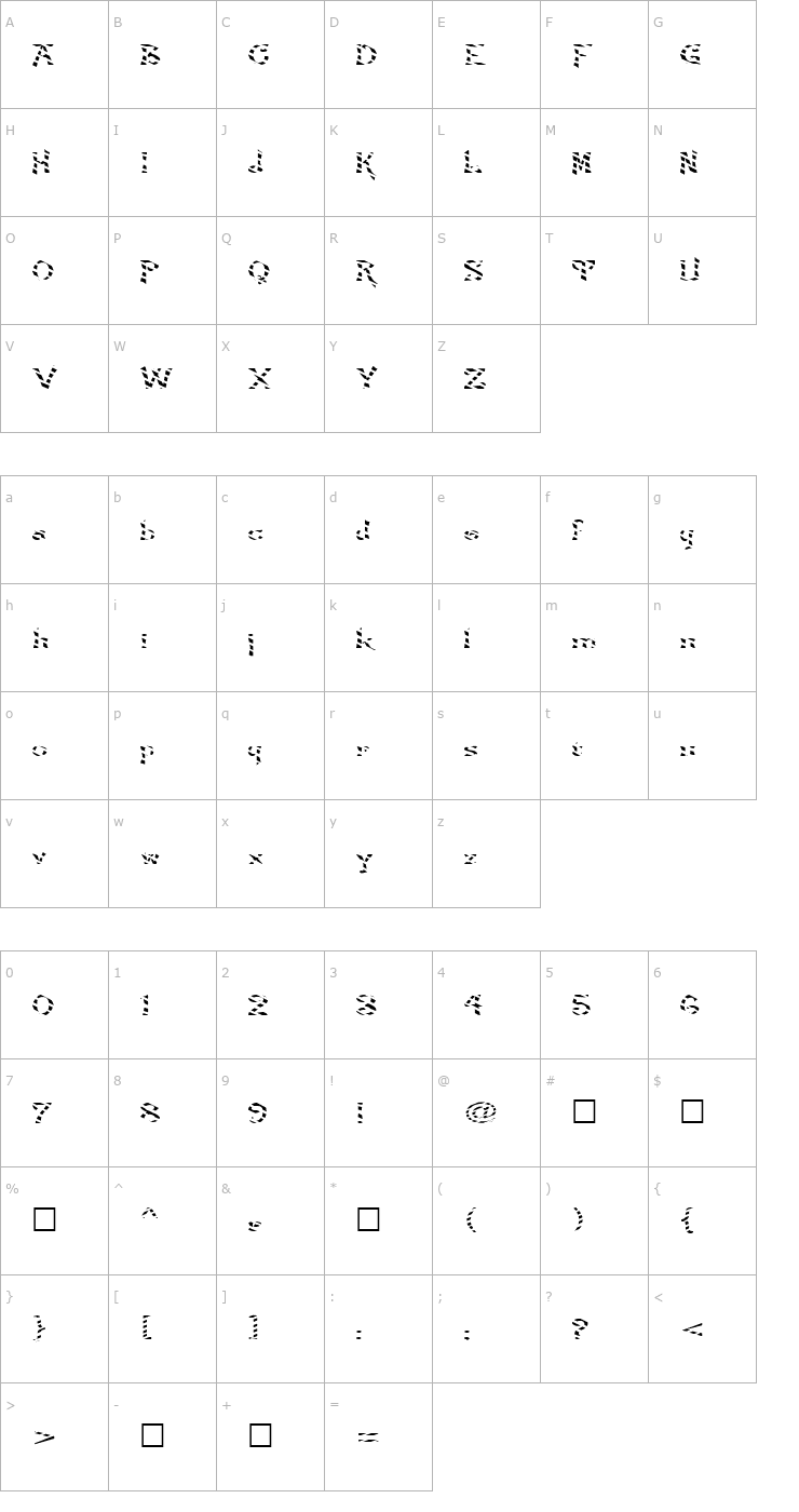 Character Map FZ JAZZY 21 STRIPED EX Font