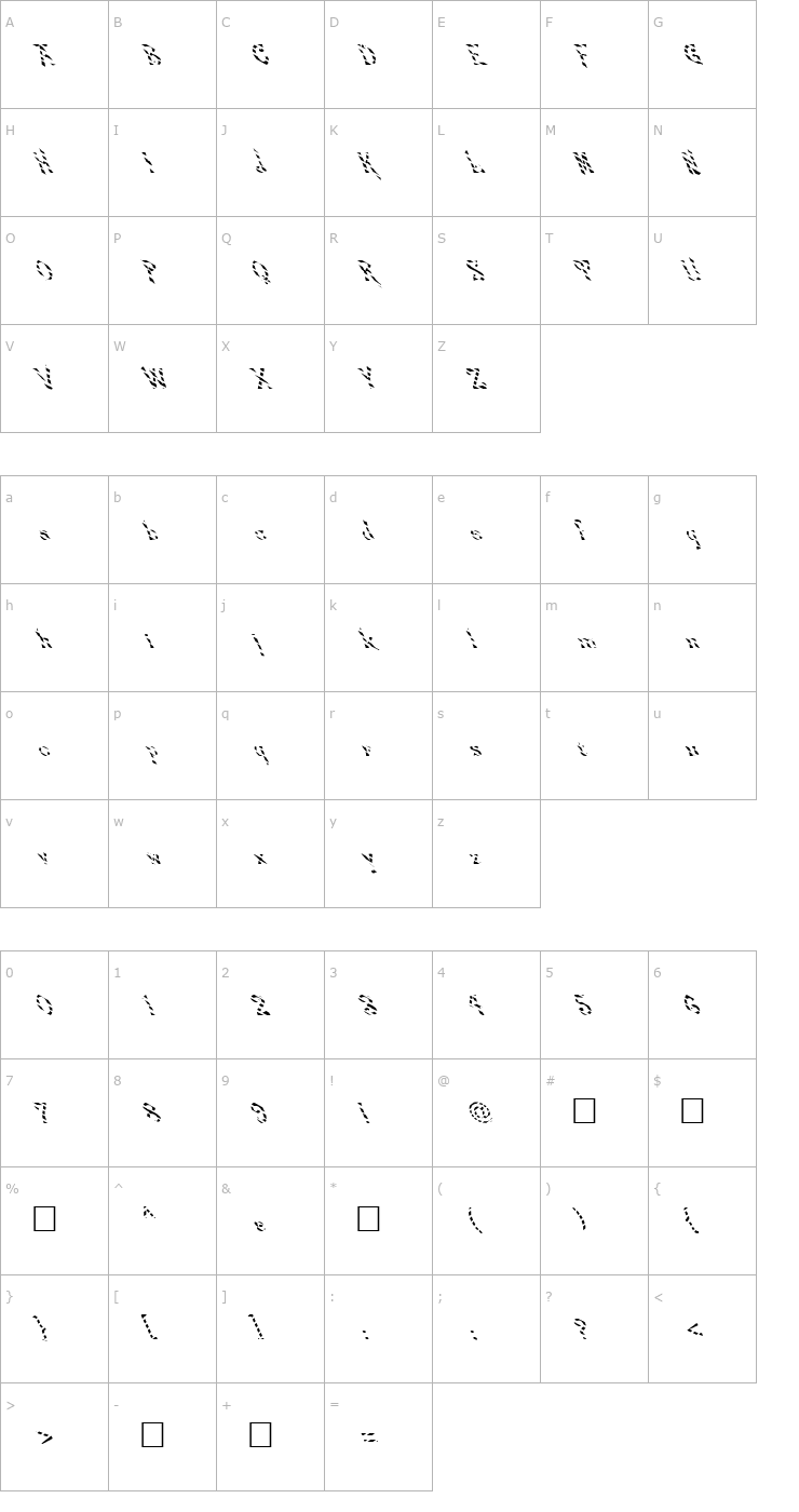 Character Map FZ JAZZY 21 STRIPED LEFTY Font