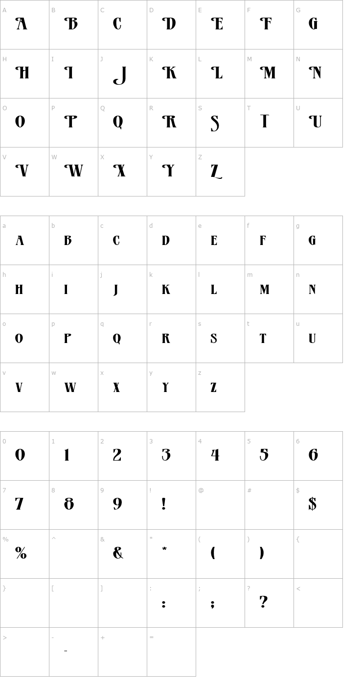 Character Map FZ JAZZY 23 EX Font