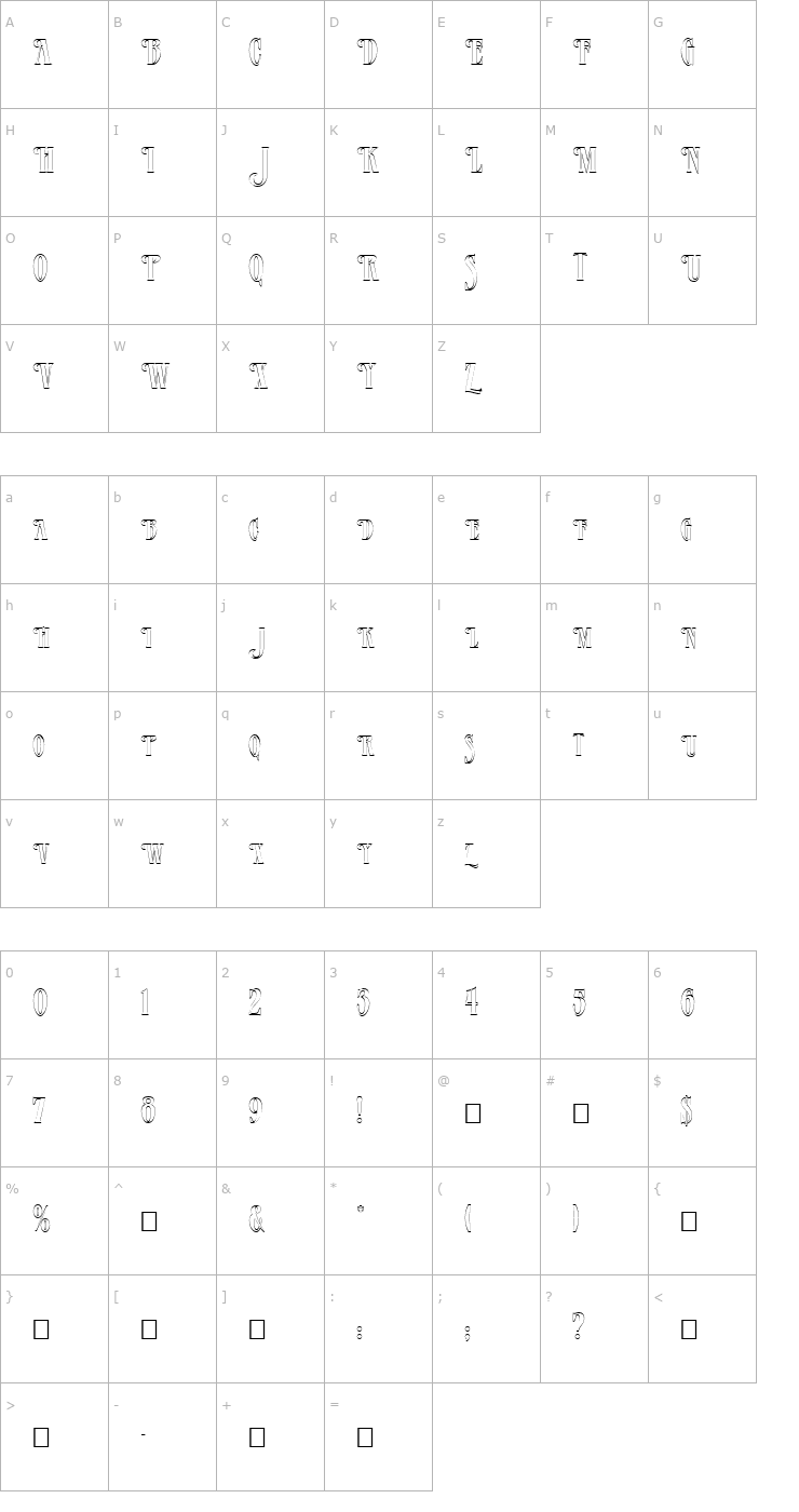 Character Map FZ JAZZY 23 HOLLOW Font