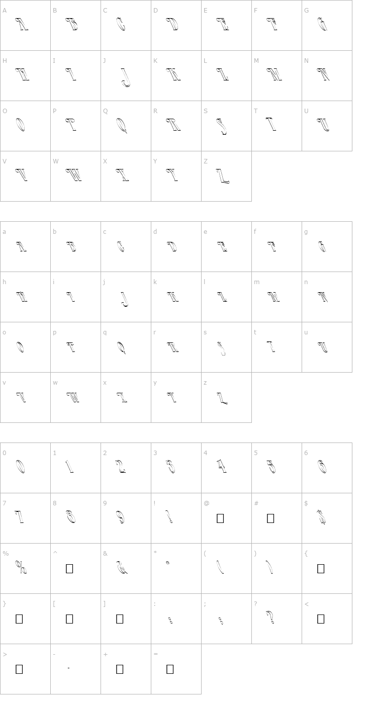 Character Map FZ JAZZY 23 HOLLOW LEFTY Font