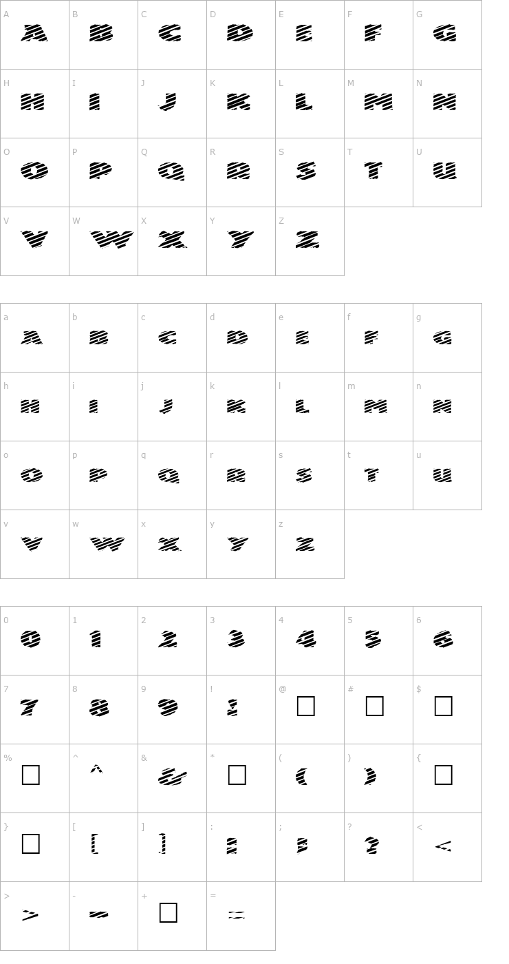 Character Map FZ JAZZY 24 STRIPED EX Font