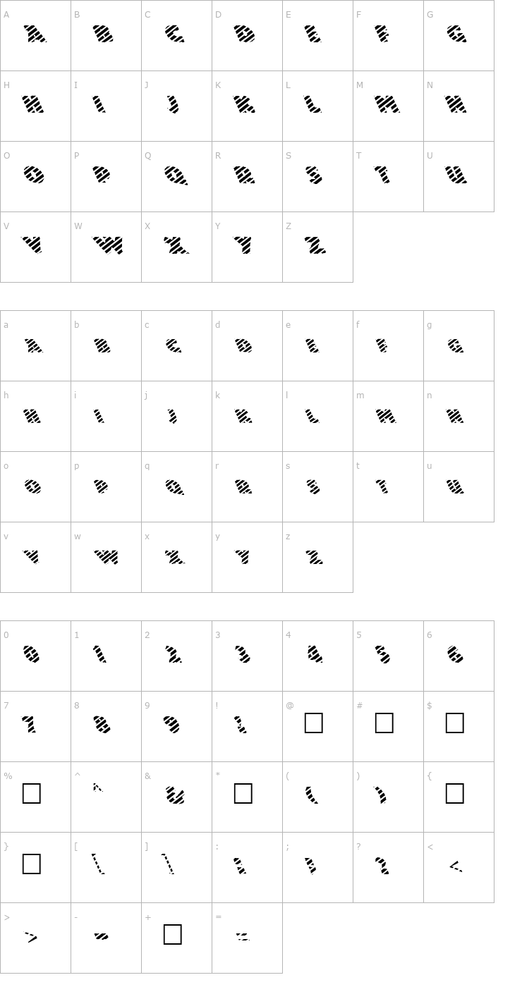 Character Map FZ JAZZY 24 STRIPED LEFTY Font
