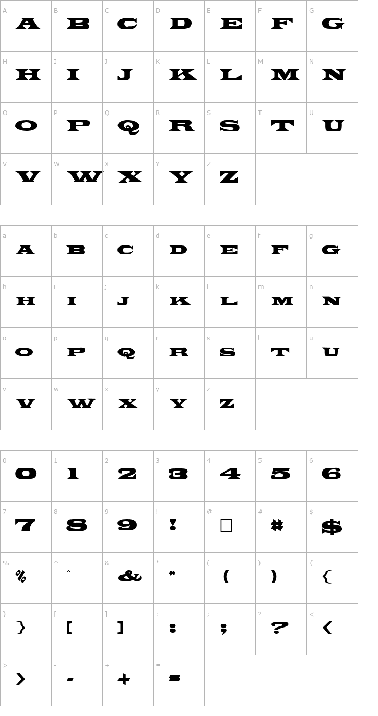 Character Map FZ JAZZY 26 Font