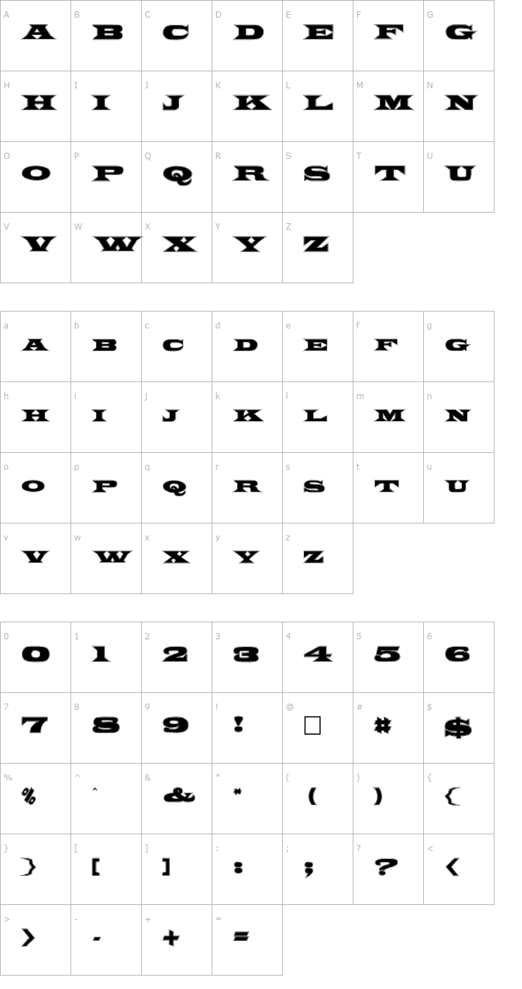 Character Map FZ JAZZY 26 CONTOUR Font