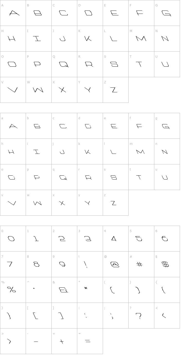Character Map FZ JAZZY 27 LEFTY Font