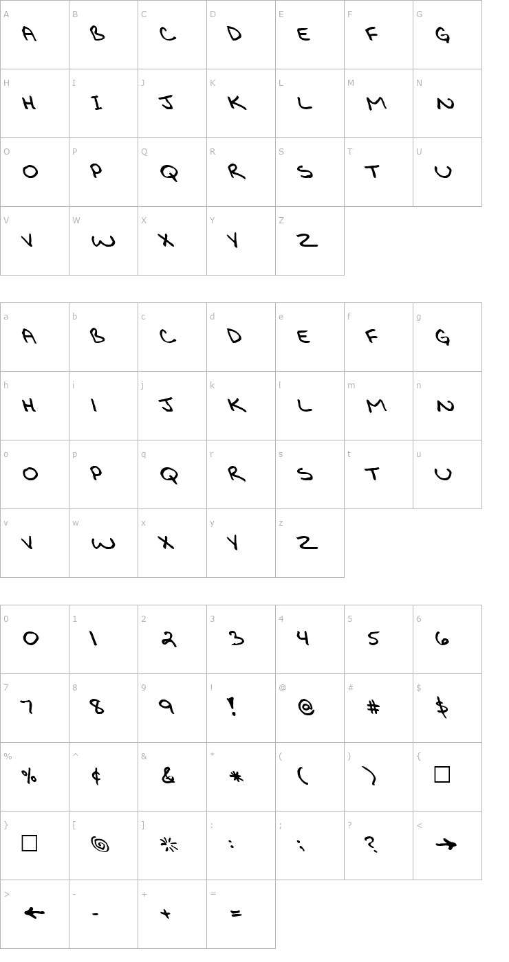 Character Map FZ JAZZY 29 LEFTY Font