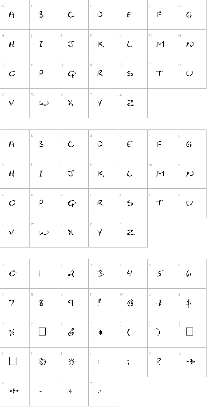 Character Map FZ JAZZY 29 STRIPED Font