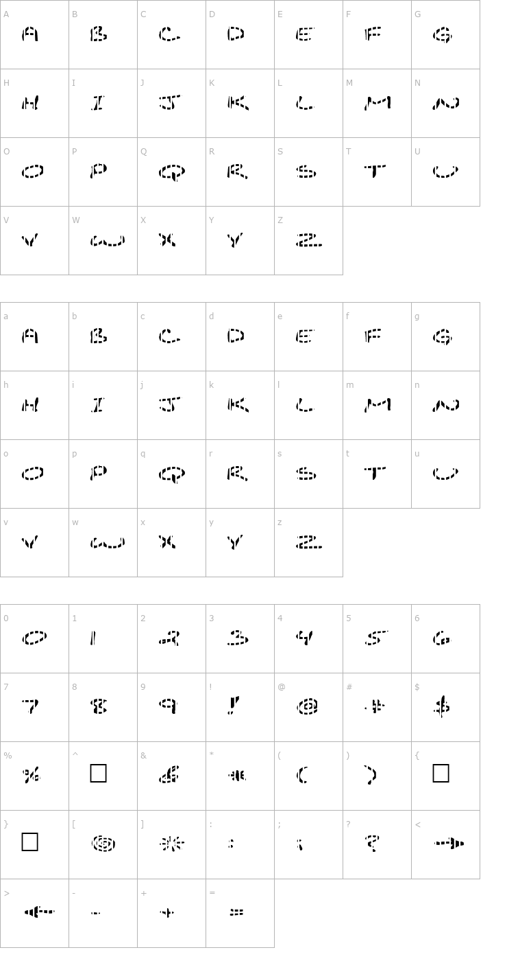Character Map FZ JAZZY 29 STRIPED EX Font