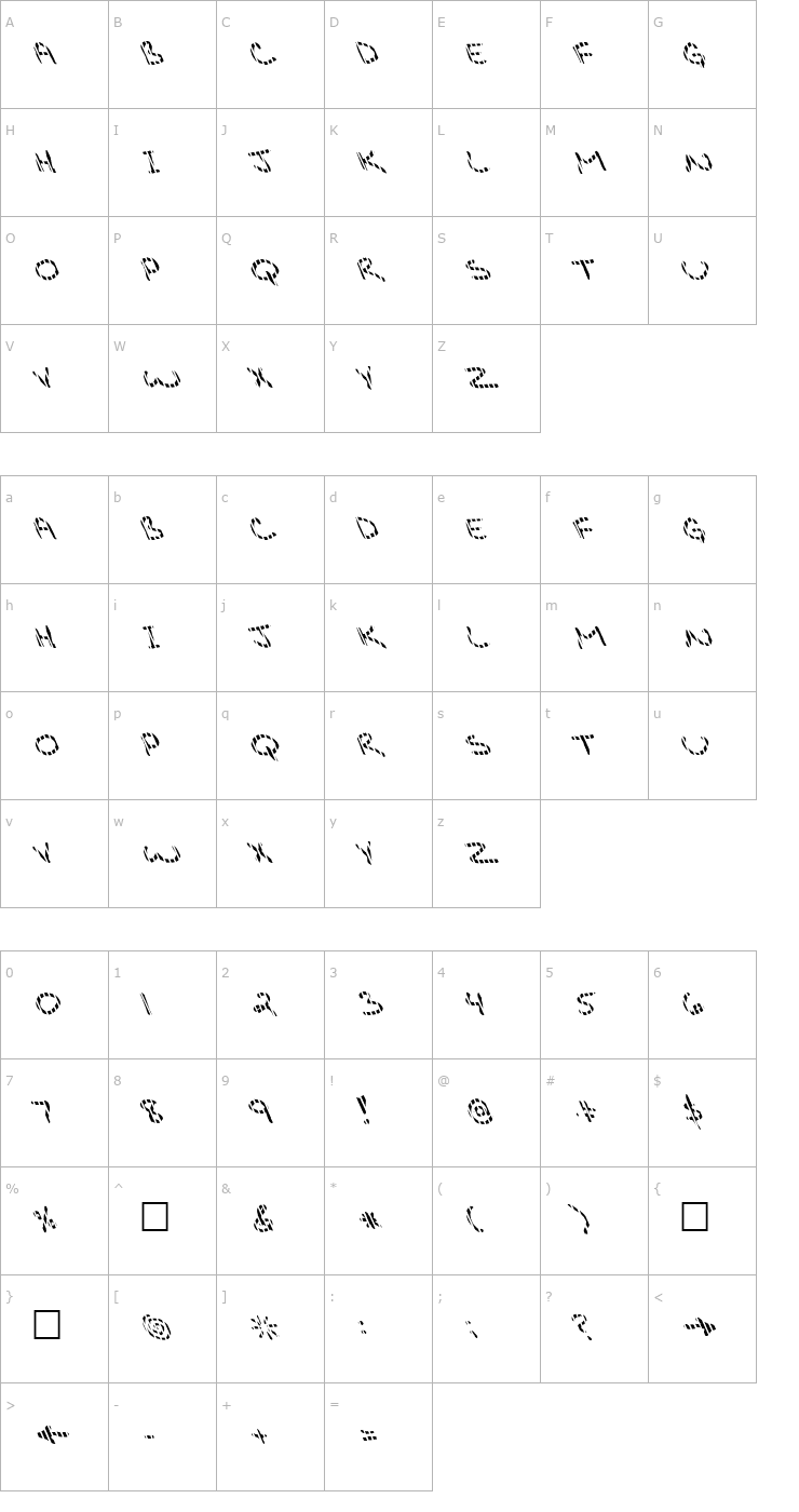 Character Map FZ JAZZY 29 STRIPED LEFTY Font