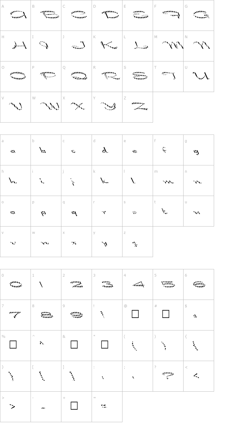 Character Map FZ JAZZY 30 STRIPED LEFTY Font