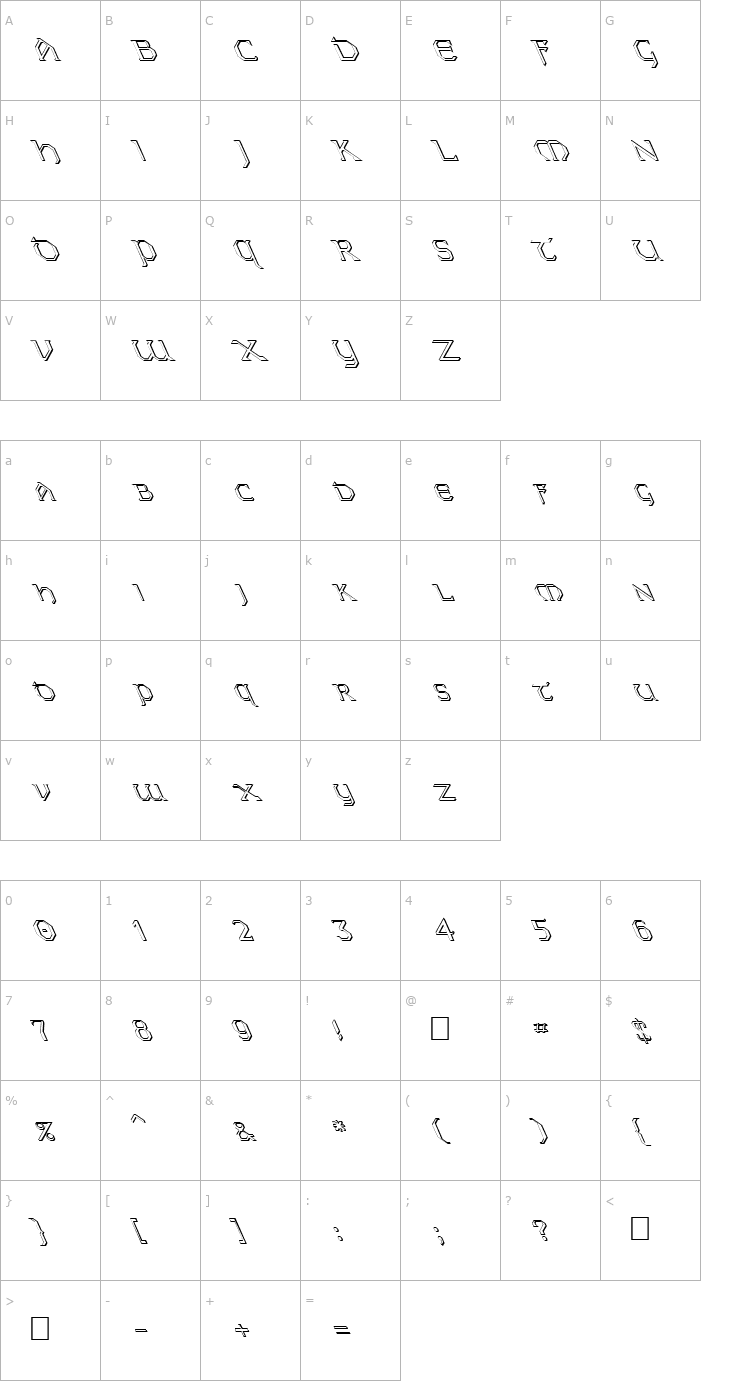 Character Map FZ JAZZY 31 3D LEFTY Font