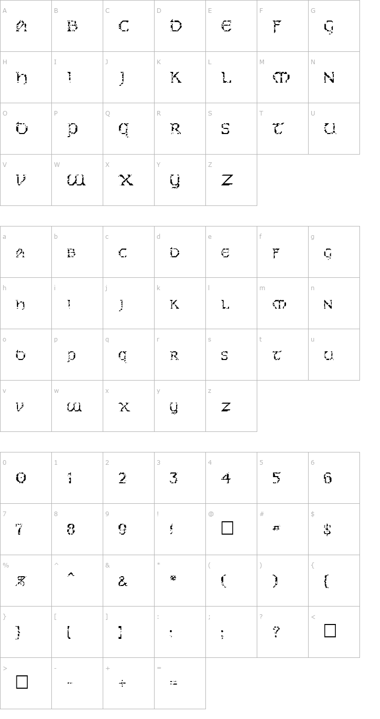 Character Map FZ JAZZY 31 HOLEY Font