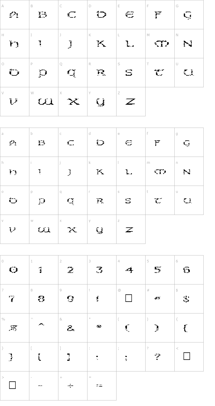 Character Map FZ JAZZY 31 HOLEY EX Font