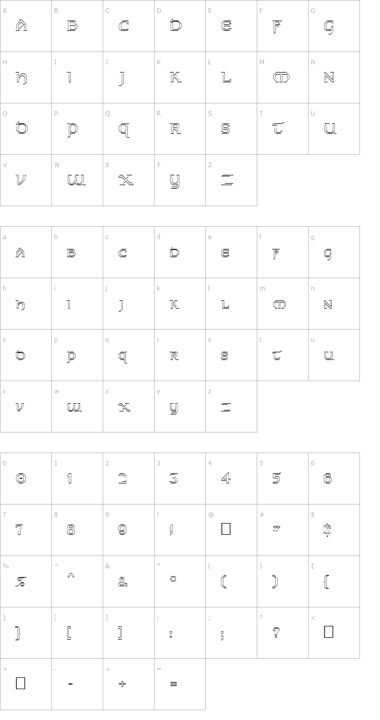 Character Map FZ JAZZY 31 HOLLOW Font