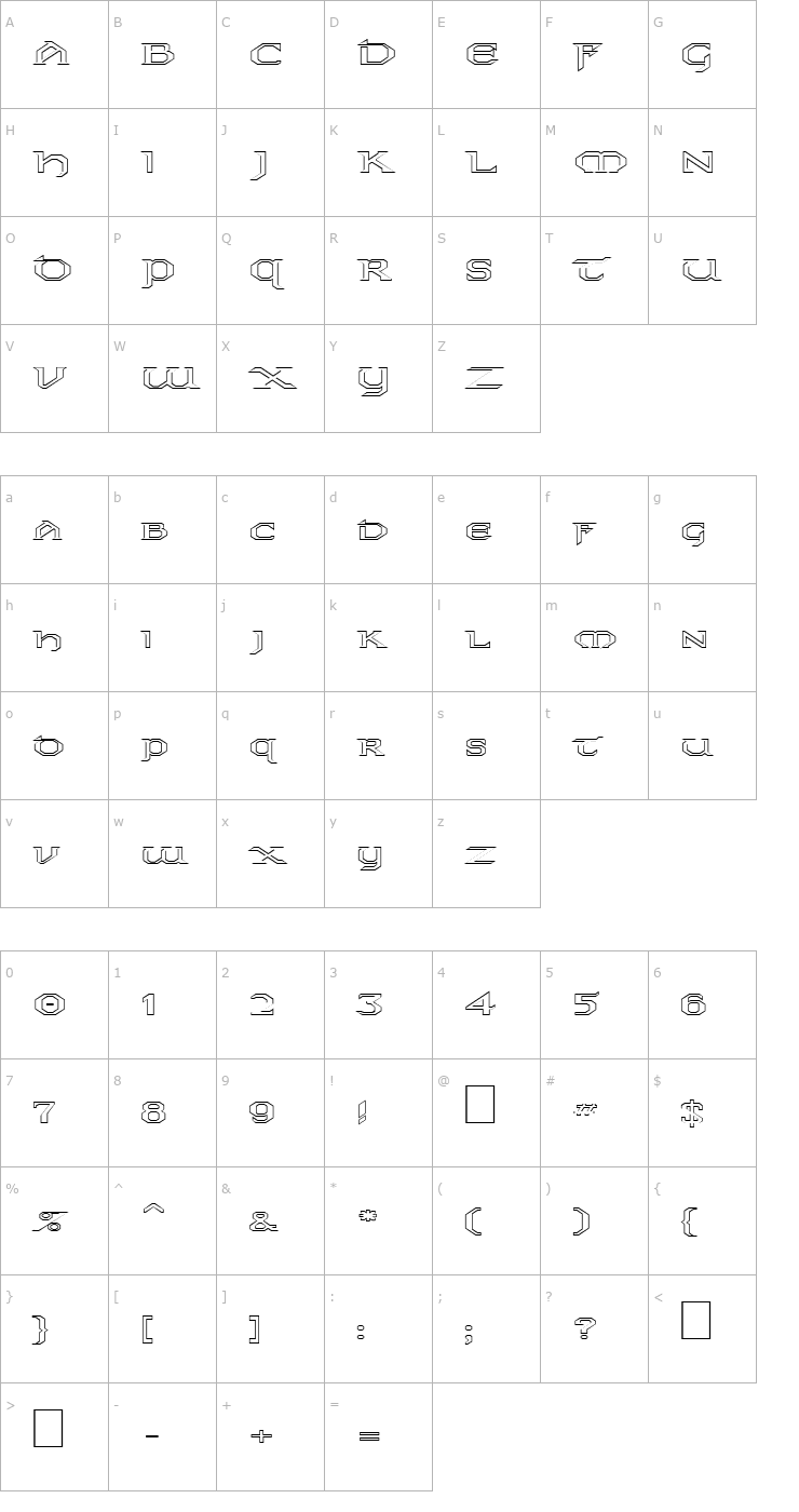 Character Map FZ JAZZY 31 HOLLOW EX Font