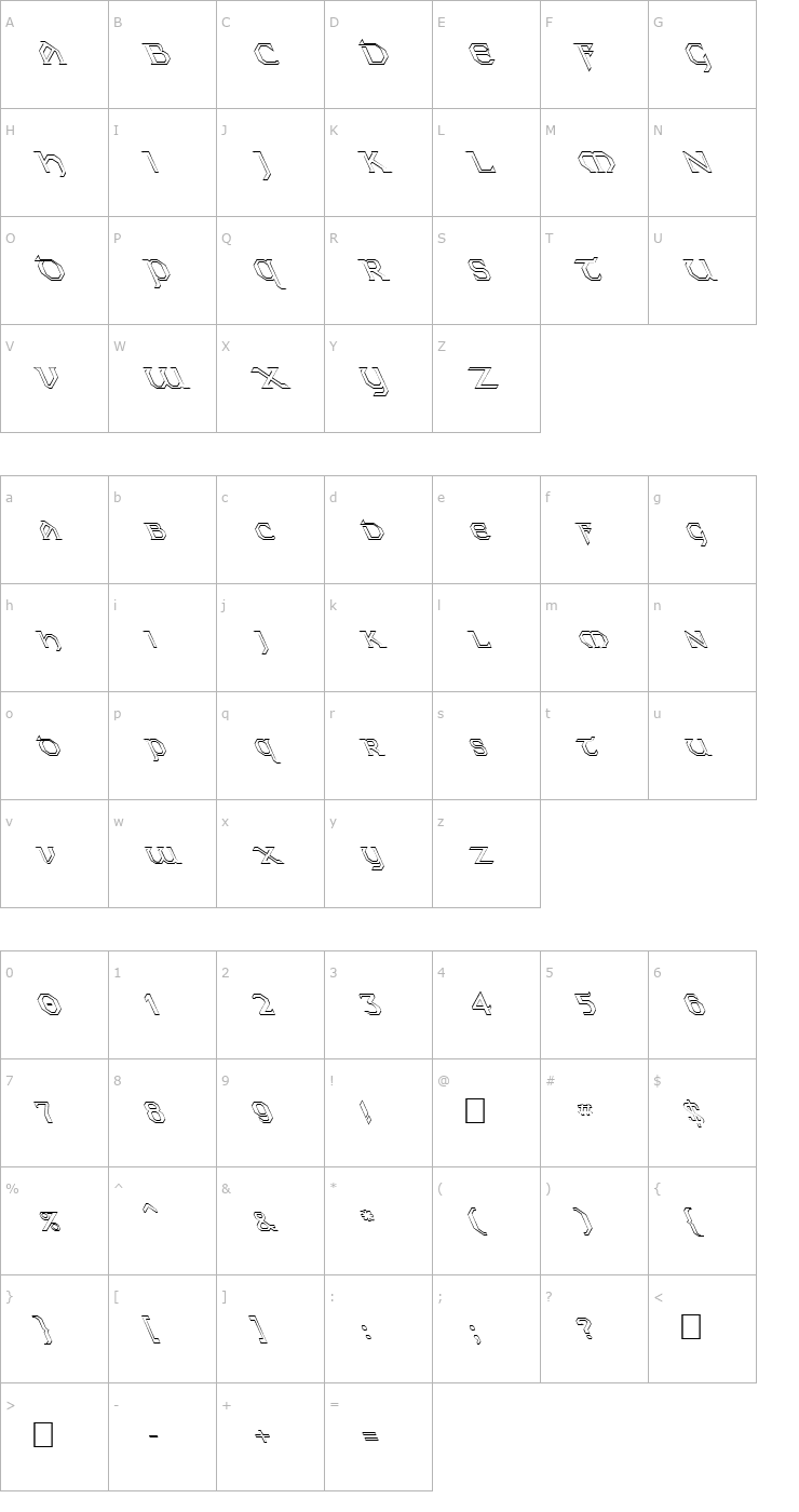 Character Map FZ JAZZY 31 HOLLOW LEFTY Font