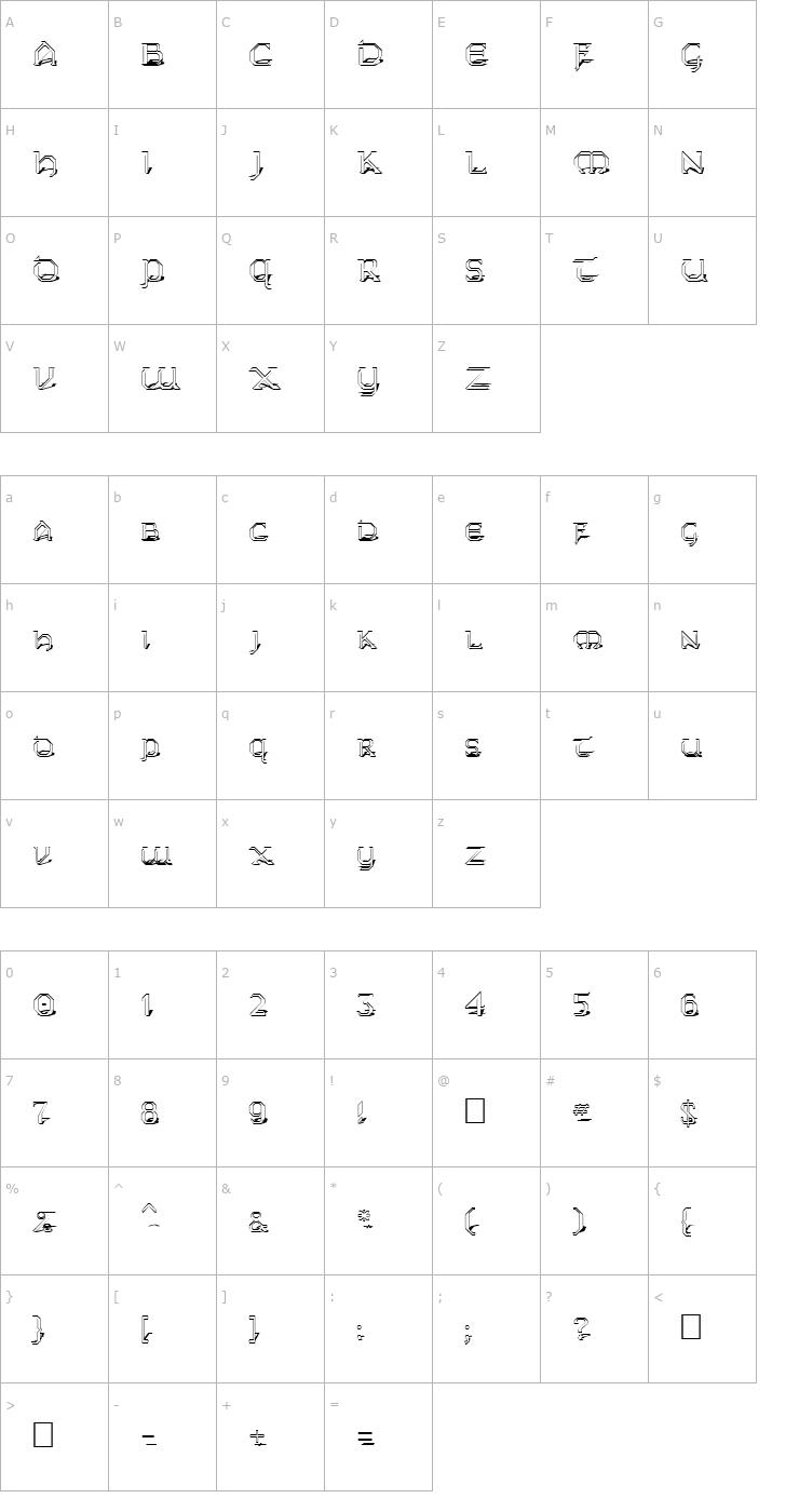 Character Map FZ JAZZY 31 SHADOW Font