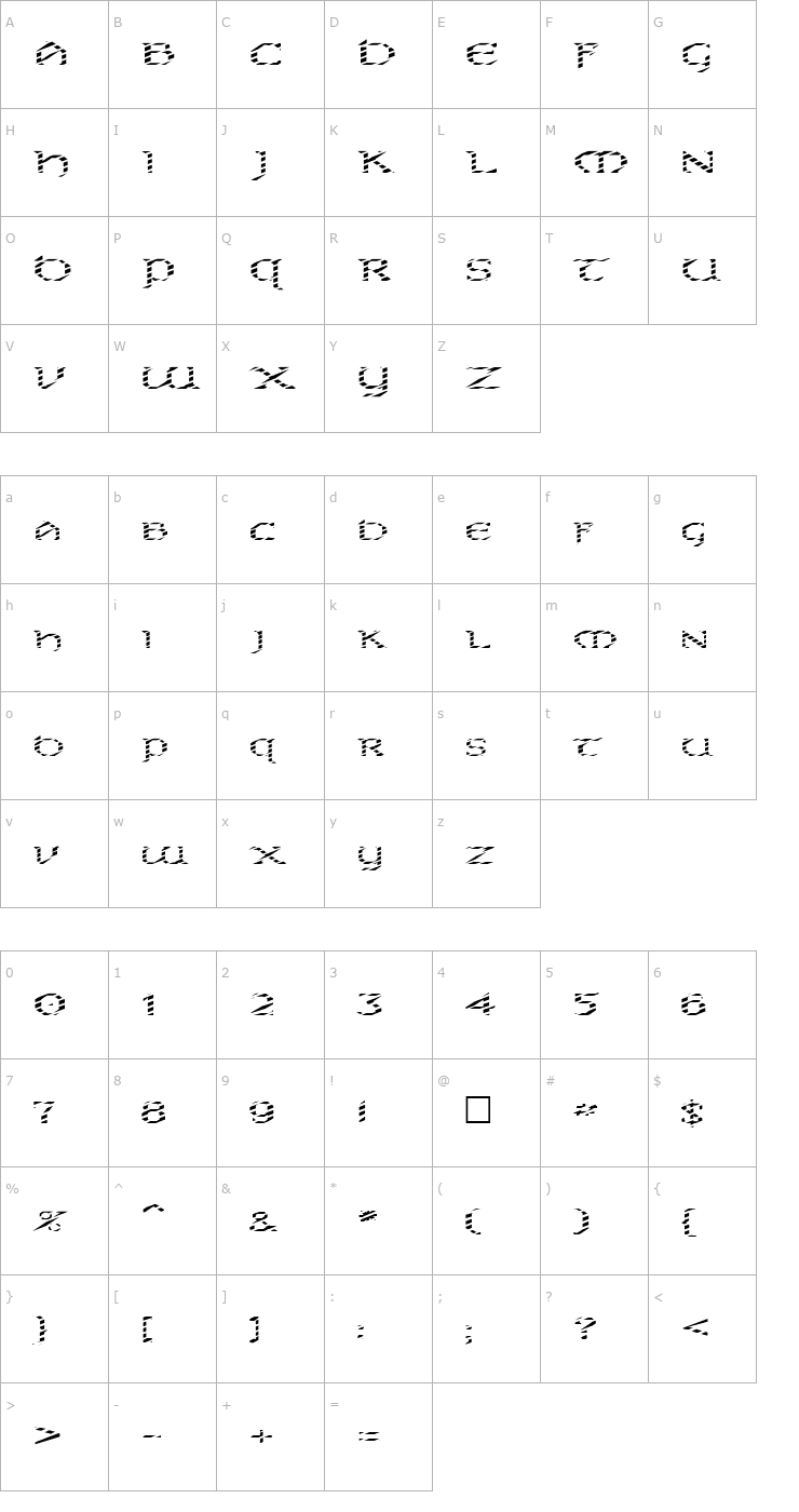 Character Map FZ JAZZY 31 STRIPED EX Font