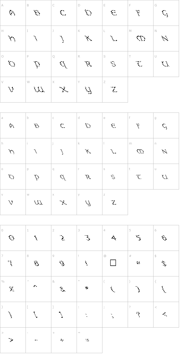 Character Map FZ JAZZY 31 STRIPED LEFTY Font