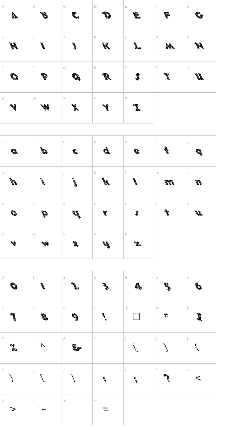 Character Map FZ JAZZY 32 CRACKED LEFTY Font