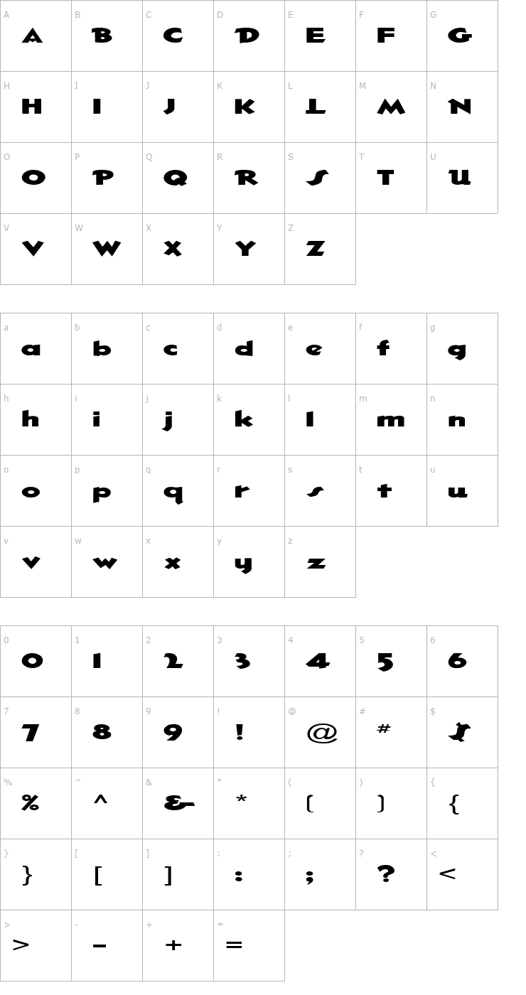 Character Map FZ JAZZY 32 EX Font