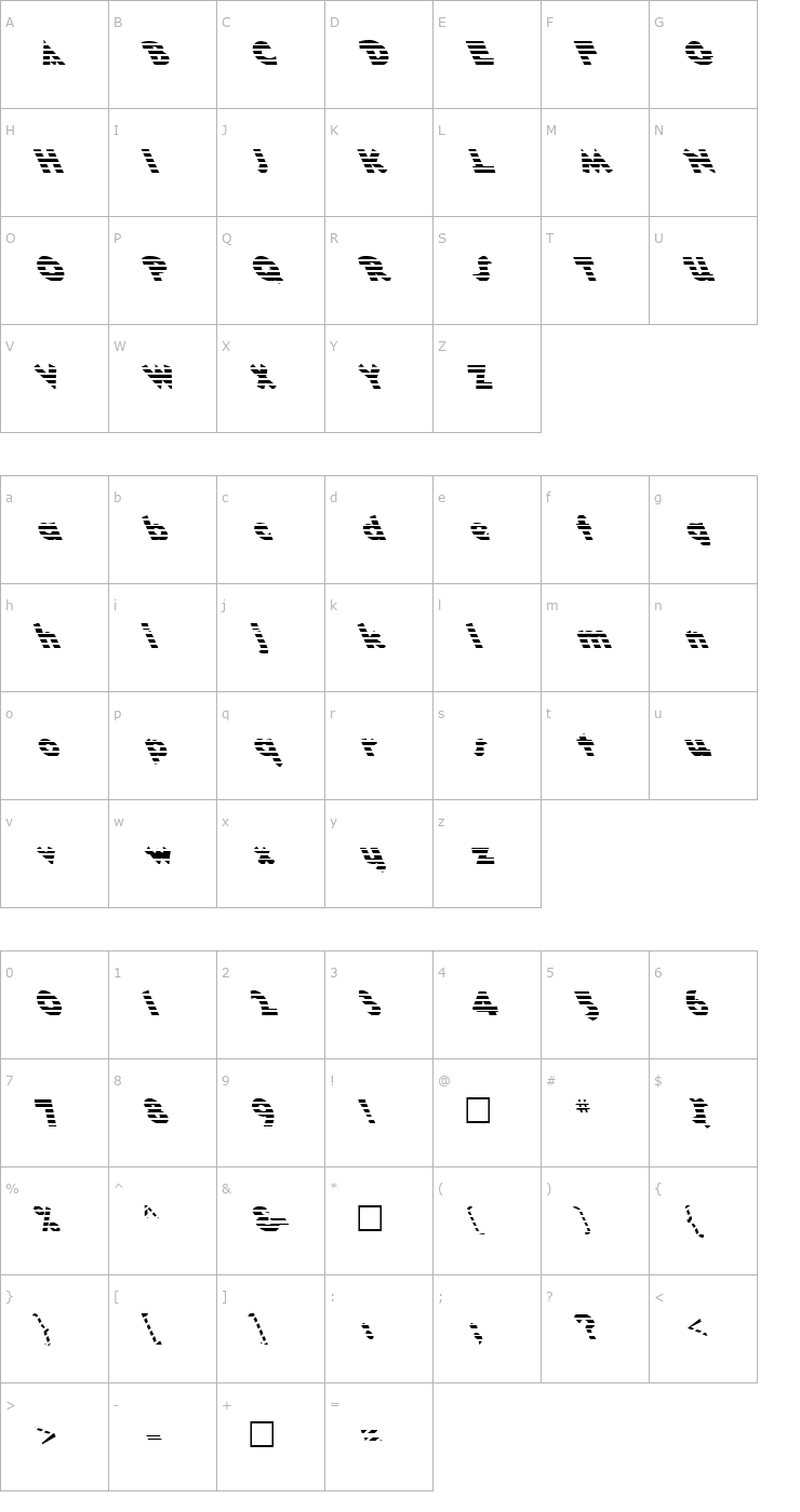 Character Map FZ JAZZY 32 STRIPED LEFTY Font