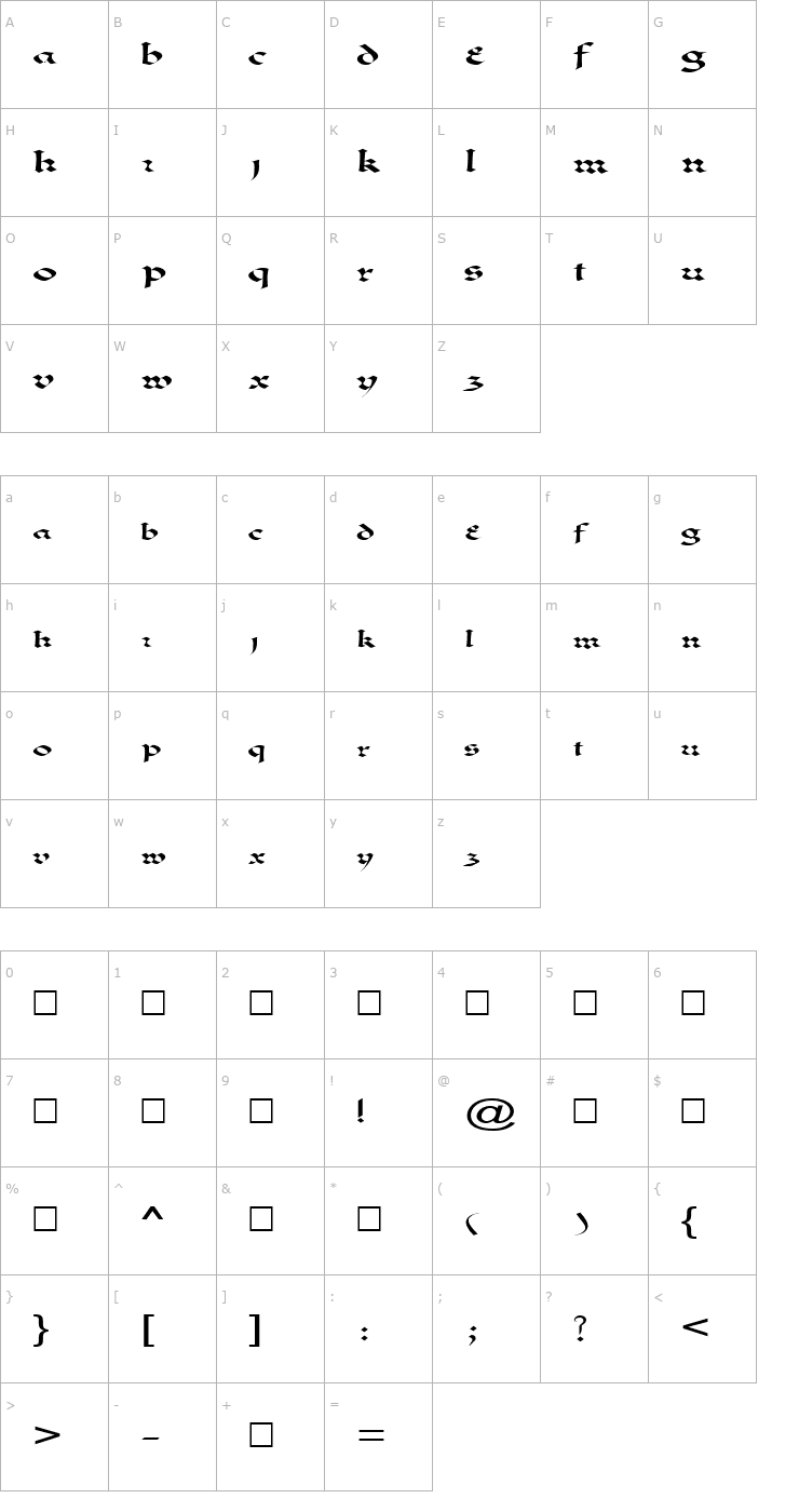 Character Map FZ JAZZY 33 EX Font