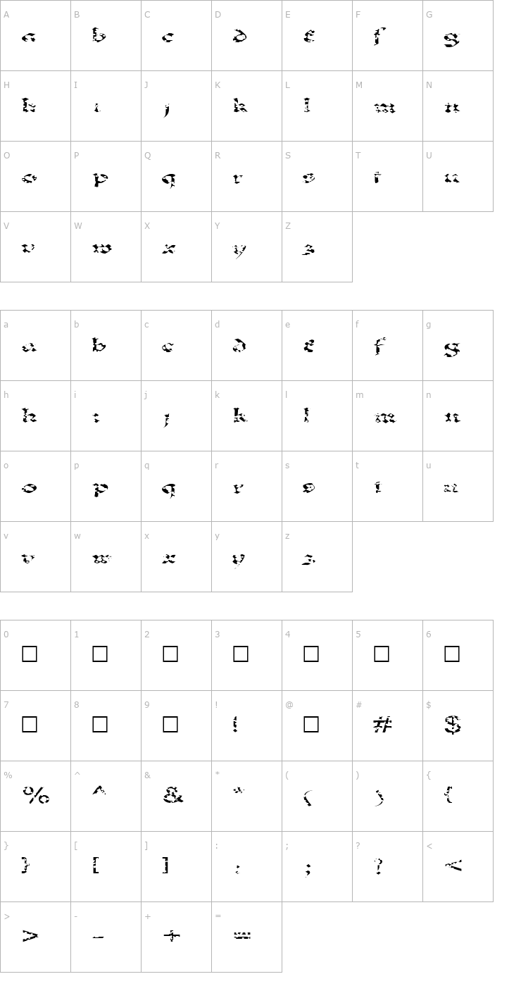 Character Map FZ JAZZY 33 HOLEY EX Font