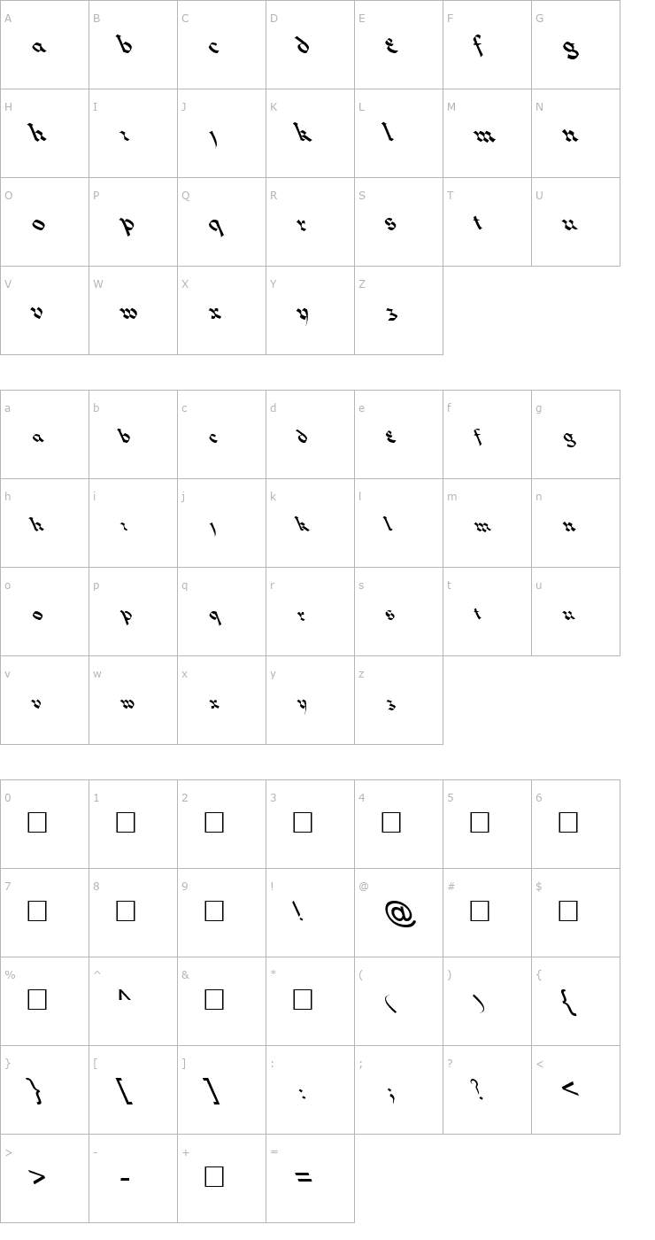 Character Map FZ JAZZY 33 LEFTY Font
