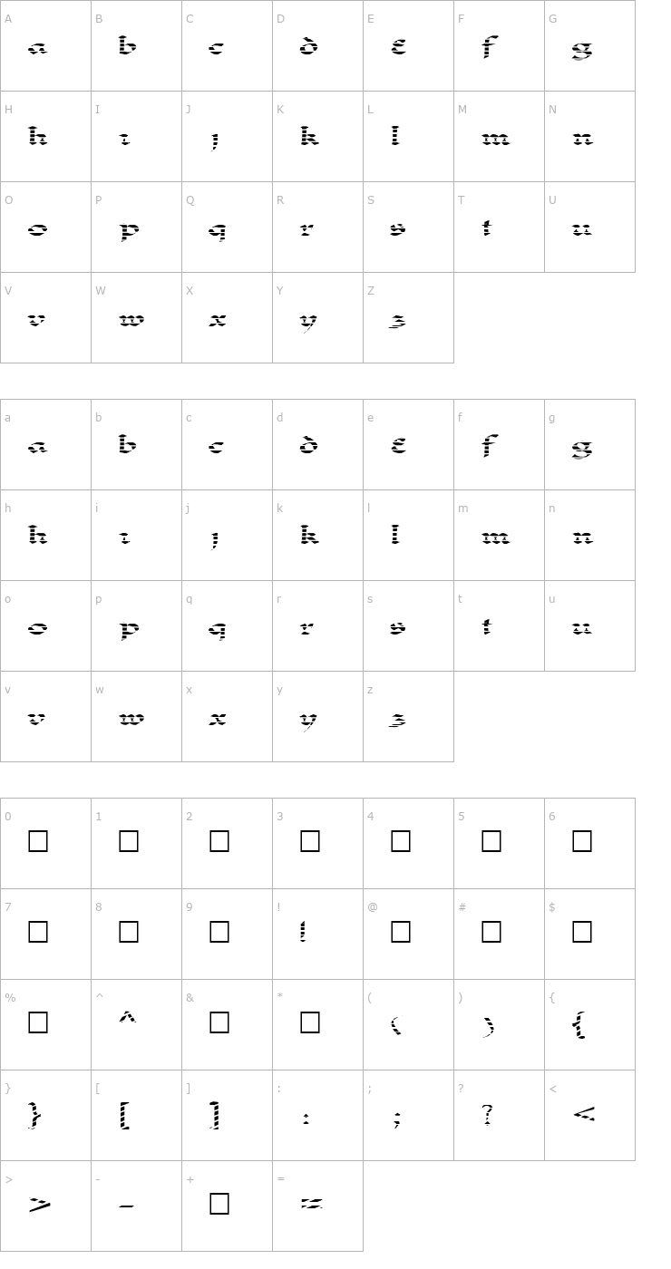 Character Map FZ JAZZY 33 STRIPED EX Font