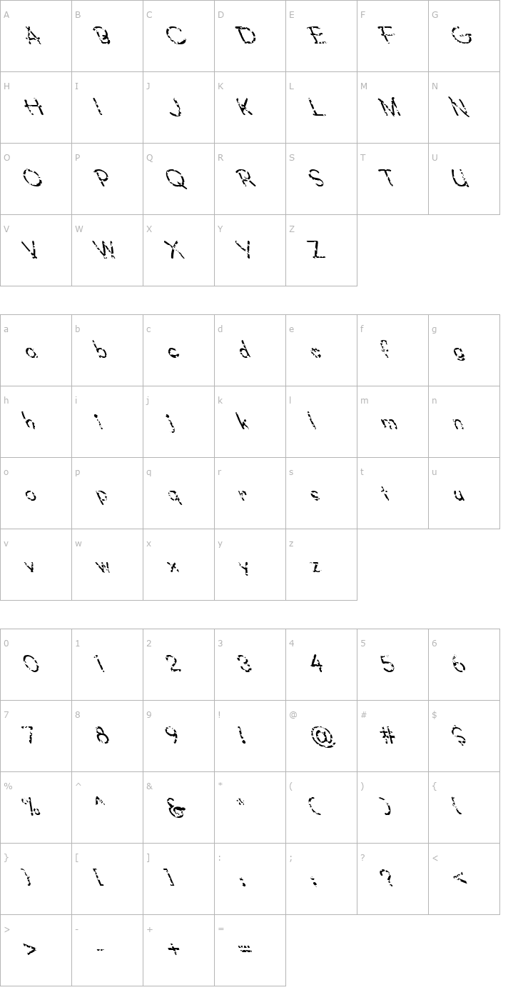 Character Map FZ JAZZY 34 HOLEY LEFTY Font