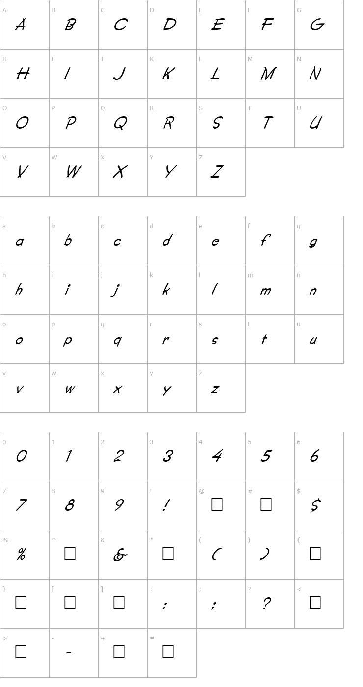 Character Map FZ JAZZY 34 ITALIC Font