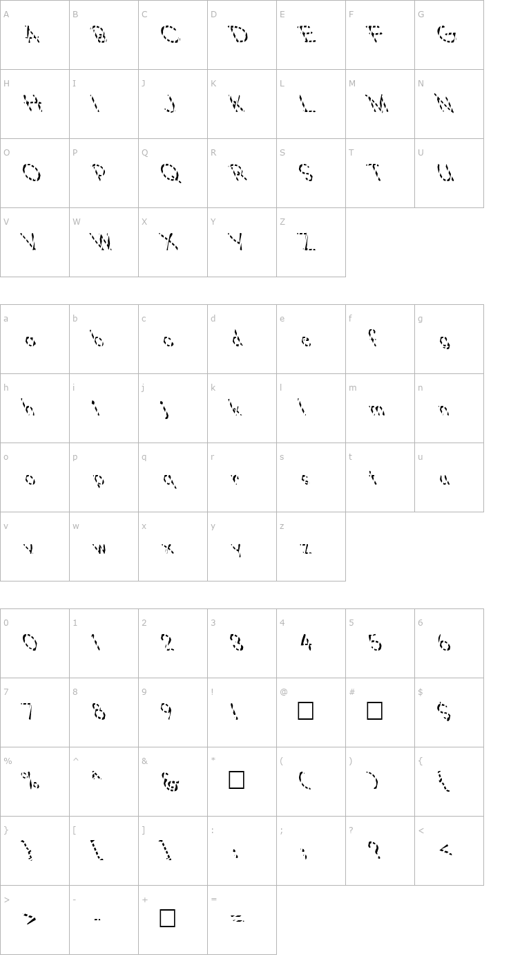 Character Map FZ JAZZY 34 STRIPED LEFTY Font