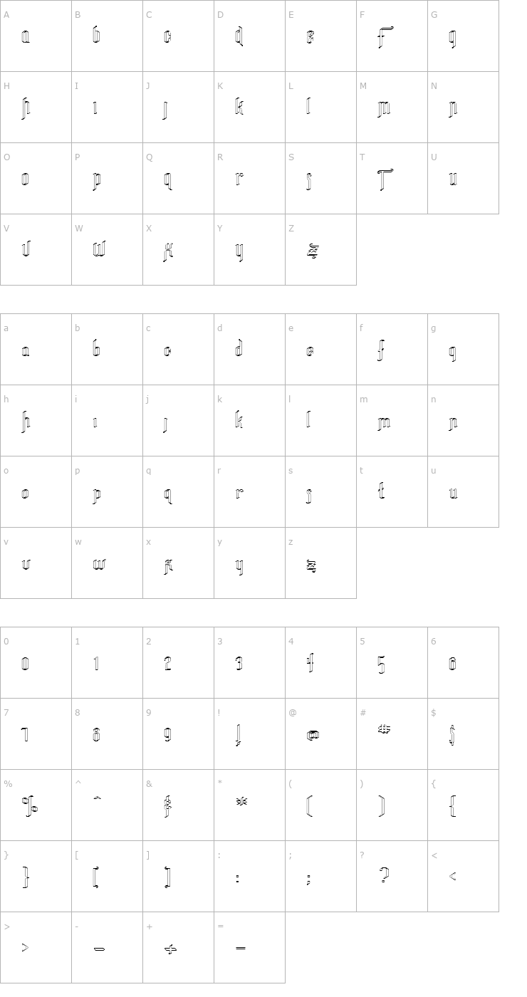 Character Map FZ JAZZY 35 HOLLOW EX Font
