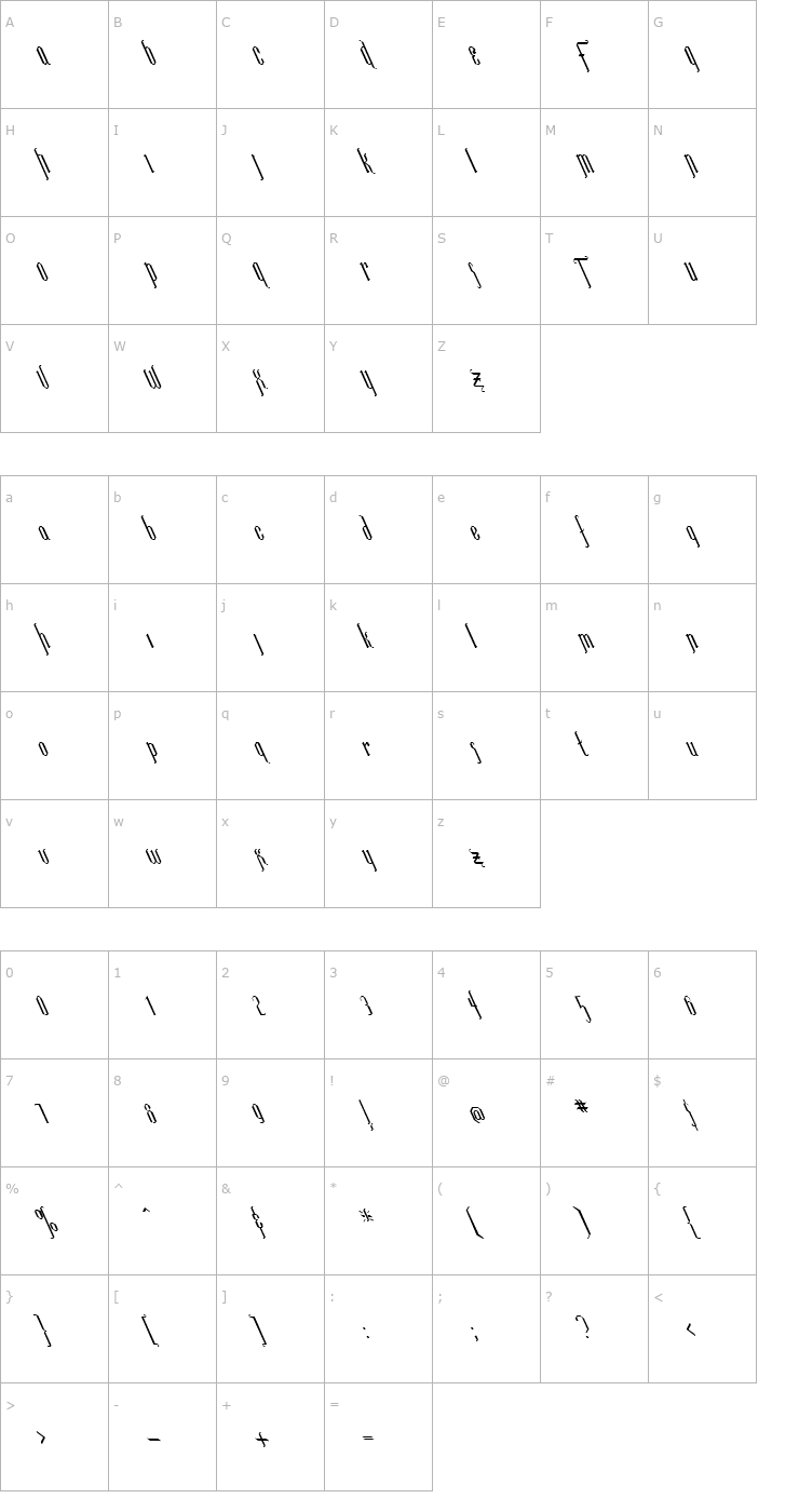 Character Map FZ JAZZY 35 LEFTY Font