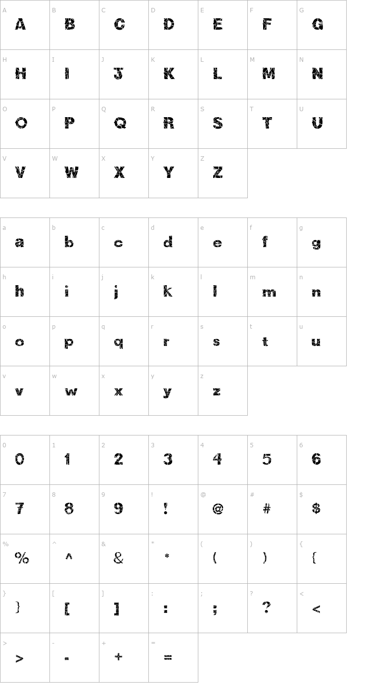 Character Map FZ JAZZY 36 CRACKED Font