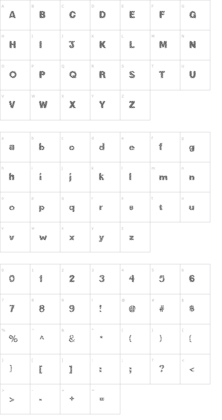 Character Map FZ JAZZY 36 STRIPED Font