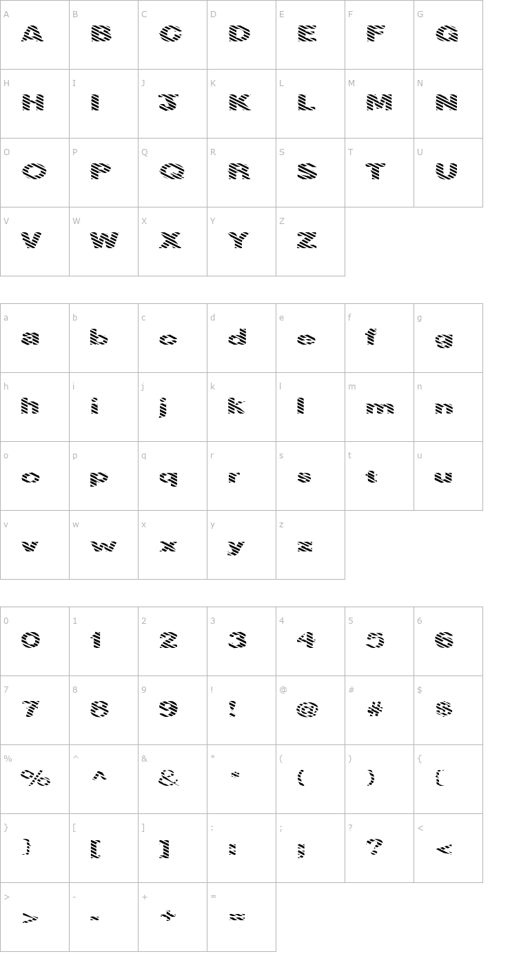 Character Map FZ JAZZY 36 STRIPED EX Font