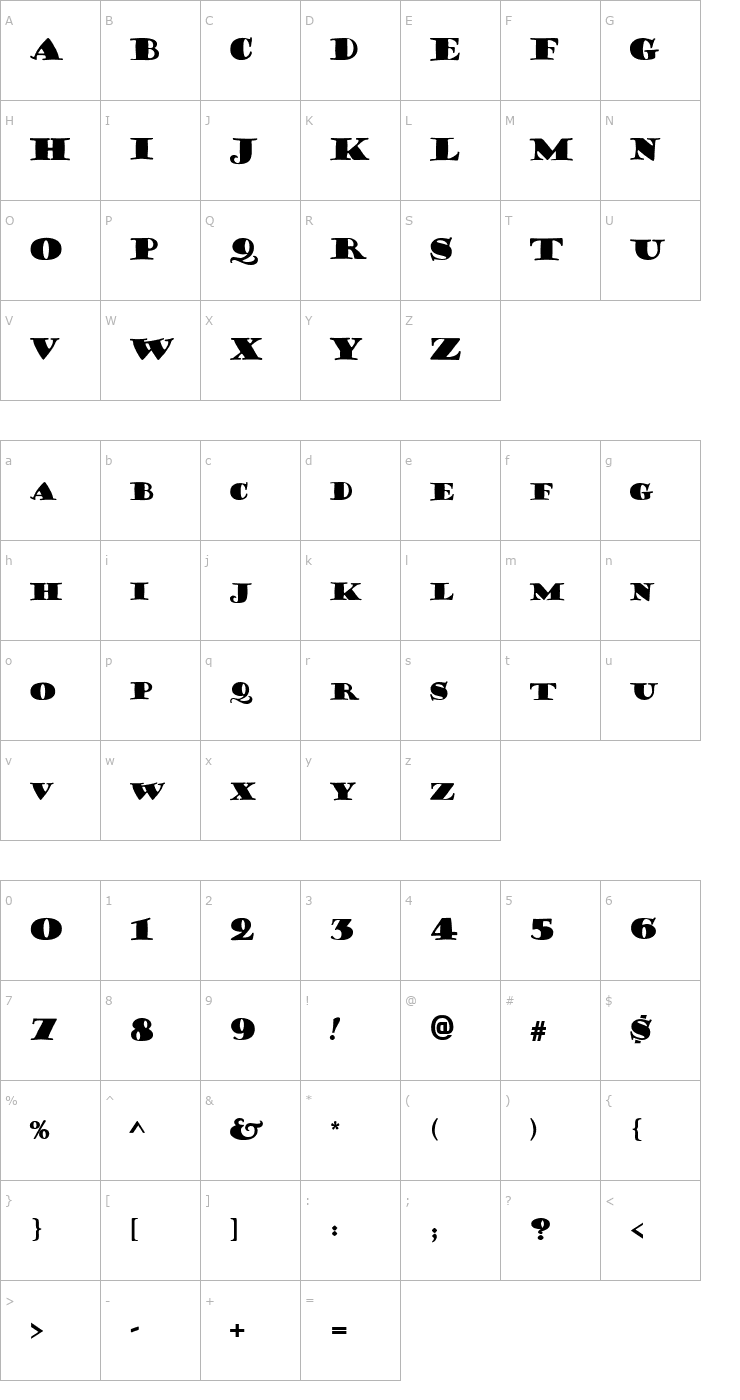 Character Map FZ JAZZY 38 Font