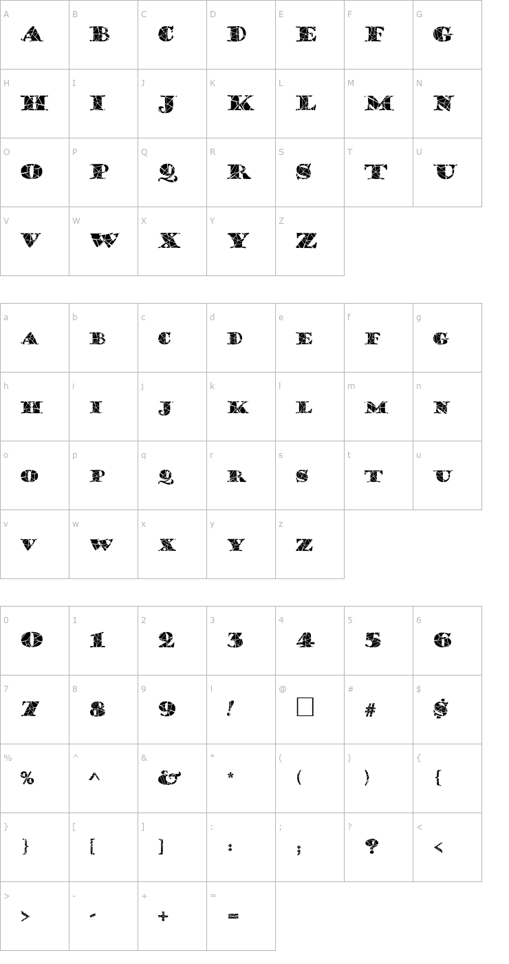 Character Map FZ JAZZY 38 CRACKED Font